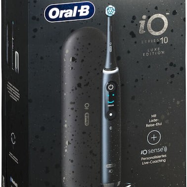 Oral-B Io Series 10 Ηλεκτρική Οδοντόβουρτσα με Χρονομετρητή, Αισθητήρα Πίεσης και Θήκη Ταξιδίου Μαύρη