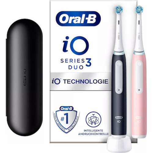 Oral-B iO Series 3 Ηλεκτρική Οδοντόβουρτσα με Αισθητήρα Πίεσης και Θήκη Ταξιδίου Matt Black / Blush Pink