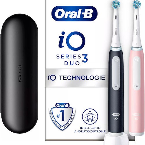 Oral-B iO Series 3 Ηλεκτρική Οδοντόβουρτσα με Αισθητήρα Πίεσης και Θήκη Ταξιδίου Matt Black / Blush Pink