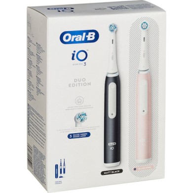 Oral-B iO Series 3 Ηλεκτρική Οδοντόβουρτσα με Αισθητήρα Πίεσης και Θήκη Ταξιδίου Matt Black / Blush Pink