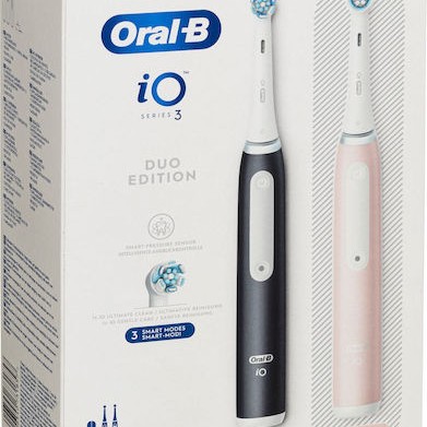 Oral-B iO Series 3 Ηλεκτρική Οδοντόβουρτσα με Αισθητήρα Πίεσης και Θήκη Ταξιδίου Matt Black / Blush Pink