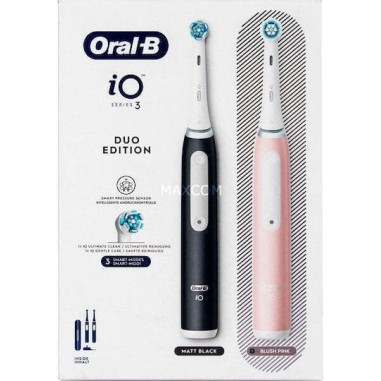 Oral-B iO Series 3 Ηλεκτρική Οδοντόβουρτσα με Αισθητήρα Πίεσης και Θήκη Ταξιδίου Matt Black / Blush Pink