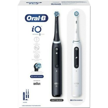 Oral-B IO Series 5 Ηλεκτρική Οδοντόβουρτσα με Αισθητήρα Πίεσης και Θήκη Ταξιδίου Black & White