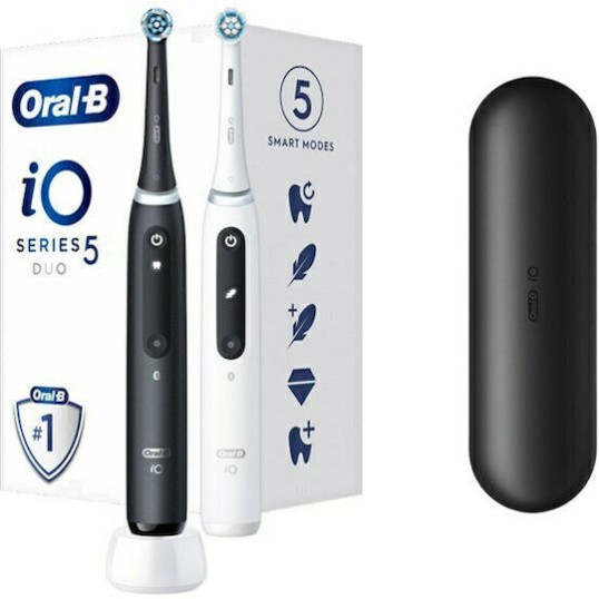 Oral-B IO Series 5 Ηλεκτρική Οδοντόβουρτσα με Αισθητήρα Πίεσης και Θήκη Ταξιδίου Black & White