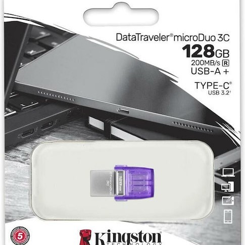 Kingston DataTraveler MicroDuo 3C 128GB USB 3.1 Stick με σύνδεση USB-A & USB-C Μωβ