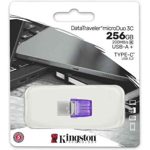 Kingston DataTraveler MicroDuo 3C 256GB USB 3.2 Stick με σύνδεση USB-A & USB-C Μωβ