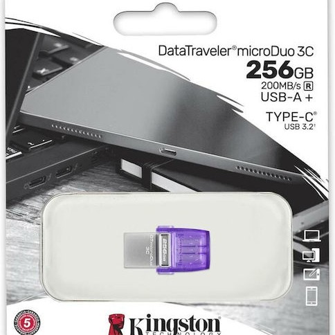 Kingston DataTraveler MicroDuo 3C 256GB USB 3.2 Stick με σύνδεση USB-A & USB-C Μωβ