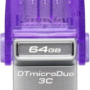 Kingston DataTraveler MicroDuo 3C 64GB USB 3.1 Stick με σύνδεση USB-A & USB-C Μωβ