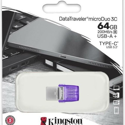 Kingston DataTraveler MicroDuo 3C 64GB USB 3.1 Stick με σύνδεση USB-A & USB-C Μωβ