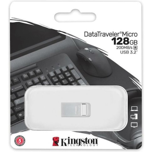 Kingston DataTraveler Micro Gen2 128GB USB 3.2 Stick Ασημί