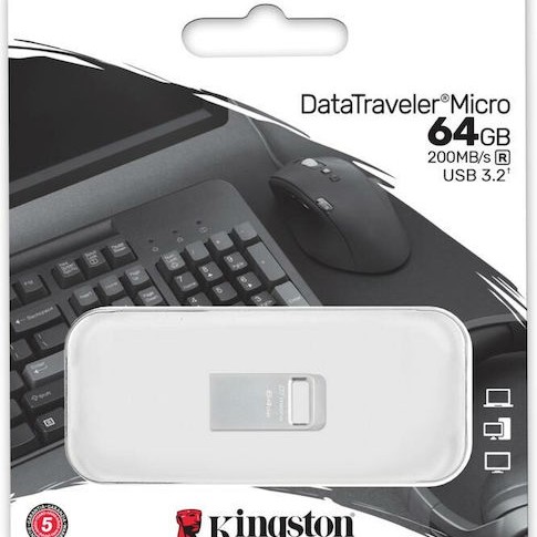 Kingston DataTraveler Micro Gen2 64GB USB 3.2 Stick Ασημί