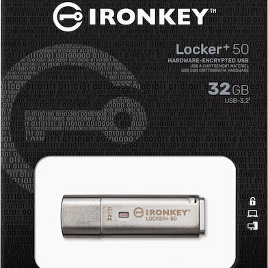 Kingston IronKey Locker+ 50 32GB USB 3.2 Stick Ασημί