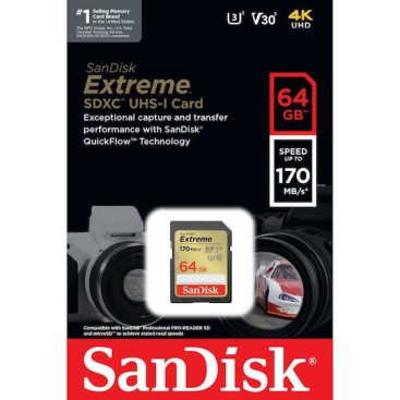 Sandisk Extreme SDXC 64GB Class 10 U3 V30 UHS-I 170MB/s