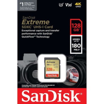 Sandisk Extreme SDXC 128GB Class 10 U3 V30 UHS-I με αντάπτορα