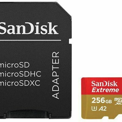 Sandisk Extreme microSDXC 256GB U3 V30 A2 UHS-I με αντάπτορα 190MB/s