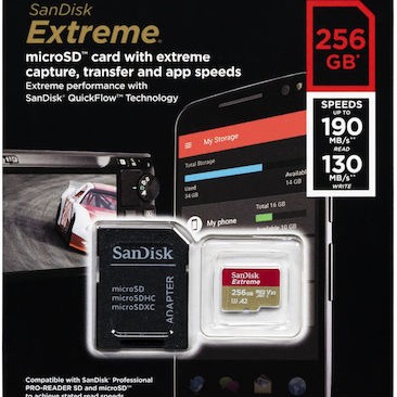 Sandisk Extreme microSDXC 256GB U3 V30 A2 UHS-I με αντάπτορα 190MB/s