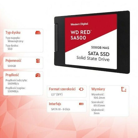 Western Digital Red SA500 NAS SSD 500GB 2.5'' SATA III