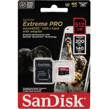 Sandisk Extreme Pro microSDXC 512GB U3 V30 A2 UHS-I με αντάπτορα 200MB/s