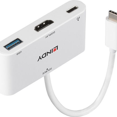 Lindy Μετατροπέας USB-C male σε HDMI / USB-A / USB-C female Λευκό (43340)