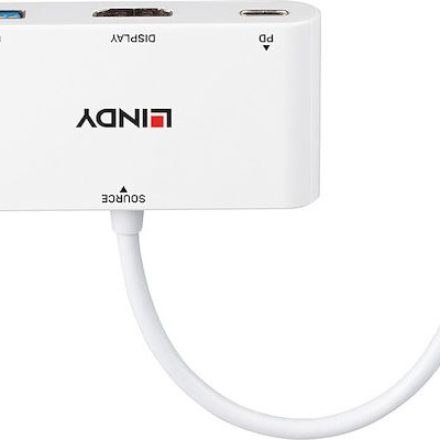 Lindy Μετατροπέας USB-C male σε HDMI / USB-A / USB-C female Λευκό (43340)