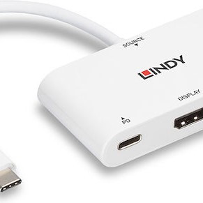Lindy Μετατροπέας USB-C male σε HDMI / USB-A / USB-C female Λευκό (43340)