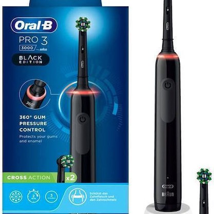 Oral-B Pro 3 3000 Ηλεκτρική Οδοντόβουρτσα με Χρονομετρητή και Αισθητήρα Πίεσης Black Edition