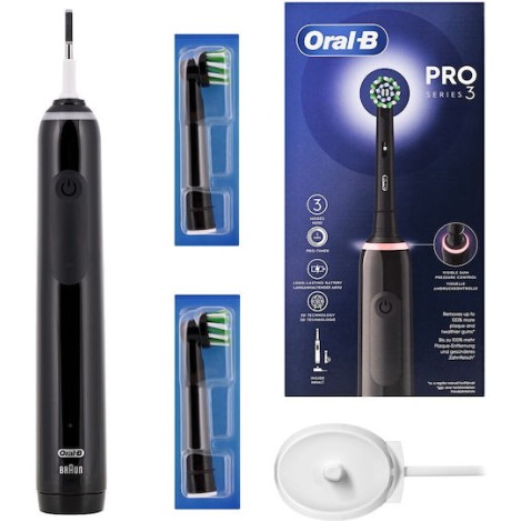 Oral-B Pro 3 3000 Ηλεκτρική Οδοντόβουρτσα με Χρονομετρητή και Αισθητήρα Πίεσης Black Edition