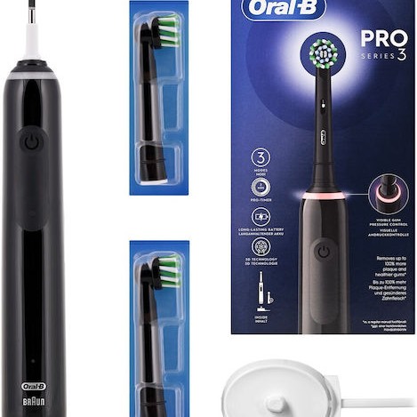 Oral-B Pro 3 3000 Ηλεκτρική Οδοντόβουρτσα με Χρονομετρητή και Αισθητήρα Πίεσης Black Edition