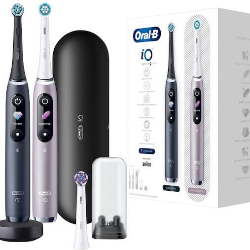 Oral-B iO Series 9 Duo Ηλεκτρική Οδοντόβουρτσα με Χρονομετρητή, Αισθητήρα Πίεσης και Θήκη Ταξιδίου Black Onyx / Rose Quartz