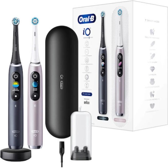 Oral-B iO Series 9 Duo Ηλεκτρική Οδοντόβουρτσα με Χρονομετρητή, Αισθητήρα Πίεσης και Θήκη Ταξιδίου Black Onyx / Rose Quartz