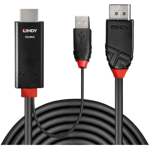 Lindy Cable DisplayPort male - HDMI male 2m Μαύρο (41499)