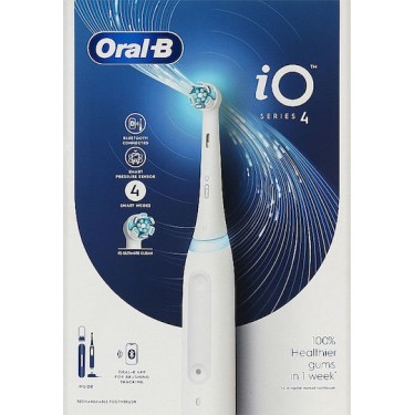 Oral-B iO Series 4 Ηλεκτρική Οδοντόβουρτσα με Χρονομετρητή, Αισθητήρα Πίεσης και Θήκη Ταξιδίου Quite White