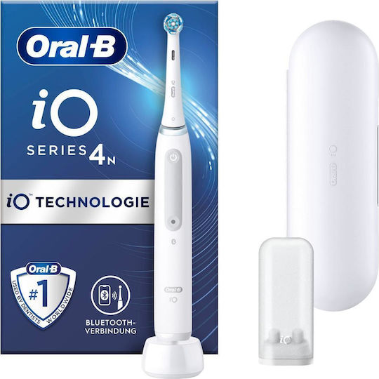 Oral-B iO Series 4 Ηλεκτρική Οδοντόβουρτσα με Χρονομετρητή, Αισθητήρα Πίεσης και Θήκη Ταξιδίου Quite White