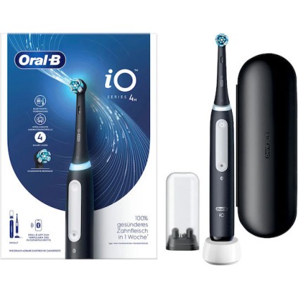 Oral-B iO Series 4 Ηλεκτρική Οδοντόβουρτσα με Χρονομετρητή, Αισθητήρα Πίεσης και Θήκη Ταξιδίου Matt Black