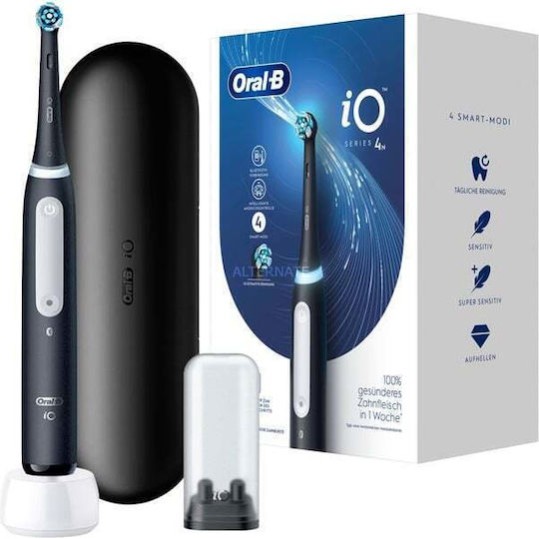 Oral-B iO Series 4 Ηλεκτρική Οδοντόβουρτσα με Χρονομετρητή, Αισθητήρα Πίεσης και Θήκη Ταξιδίου Matt Black