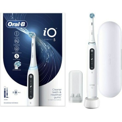 Oral-B IO Series 5 Ηλεκτρική Οδοντόβουρτσα με Χρονομετρητή, Αισθητήρα Πίεσης και Θήκη Ταξιδίου Λευκή