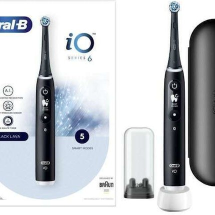 Oral-B iO Series 6N Ηλεκτρική Οδοντόβουρτσα με Χρονομετρητή, Αισθητήρα Πίεσης και Θήκη Ταξιδίου Black Lava