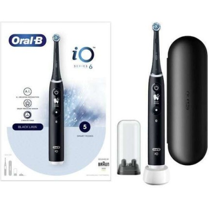 Oral-B iO Series 6N Ηλεκτρική Οδοντόβουρτσα με Χρονομετρητή, Αισθητήρα Πίεσης και Θήκη Ταξιδίου Black Lava