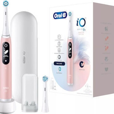 Oral-B IO Series 6 Ηλεκτρική Οδοντόβουρτσα με Χρονομετρητή, Αισθητήρα Πίεσης και Θήκη Ταξιδίου Pink Sand