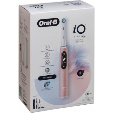 Oral-B IO Series 6 Ηλεκτρική Οδοντόβουρτσα με Χρονομετρητή, Αισθητήρα Πίεσης και Θήκη Ταξιδίου Pink Sand