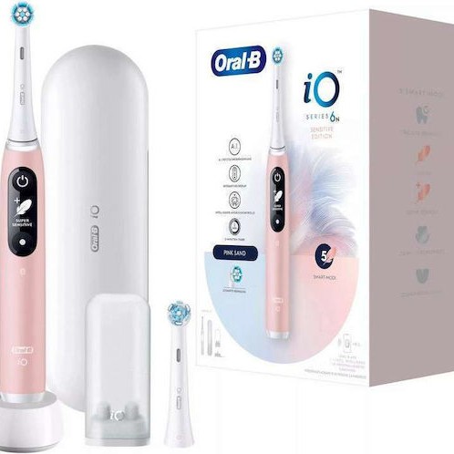 Oral-B IO Series 6 Ηλεκτρική Οδοντόβουρτσα με Χρονομετρητή, Αισθητήρα Πίεσης και Θήκη Ταξιδίου Pink Sand