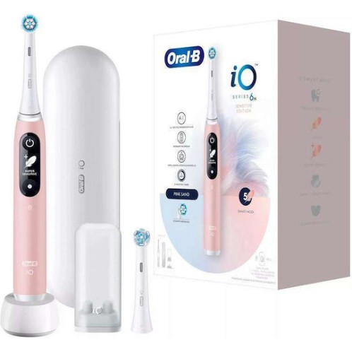 Oral-B IO Series 6 Ηλεκτρική Οδοντόβουρτσα με Χρονομετρητή, Αισθητήρα Πίεσης και Θήκη Ταξιδίου Pink Sand
