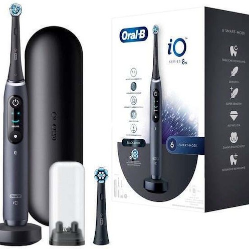 Oral-B iO Series 8N Ηλεκτρική Οδοντόβουρτσα με Χρονομετρητή, Αισθητήρα Πίεσης και Θήκη Ταξιδίου Black Onyx