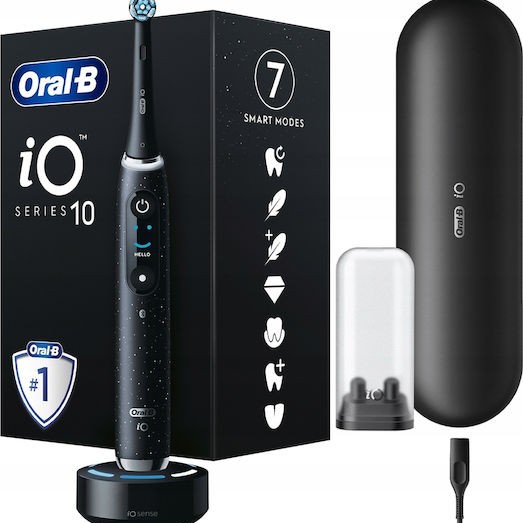 Oral-B iO Series 10 Ηλεκτρική Οδοντόβουρτσα Μπαταρίας με Χρονομετρητή, Αισθητήρα Πίεσης και Θήκη Ταξιδίου Μαύρη