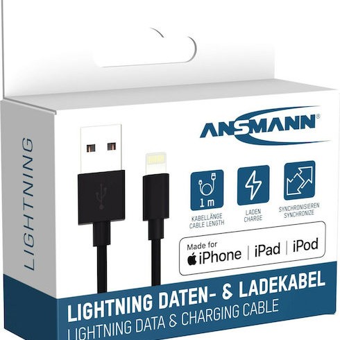 Ansmann Regular USB to Lightning Cable Μαύρο 1m (1700-0131)