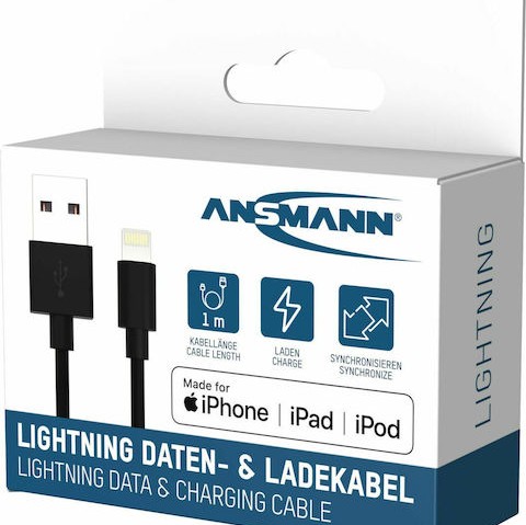 Ansmann Regular USB to Lightning Cable Μαύρο 1m (1700-0131)