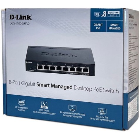 D-Link DGS-1100-08PV2 Managed L2 PoE+ Switch με 8 Θύρες Ethernet