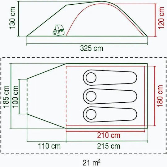 Coleman Darwin 3 Plus Σκηνή Camping Τούνελ Πράσινη 4 Εποχών για 3 Άτομα 320x180x180εκ.