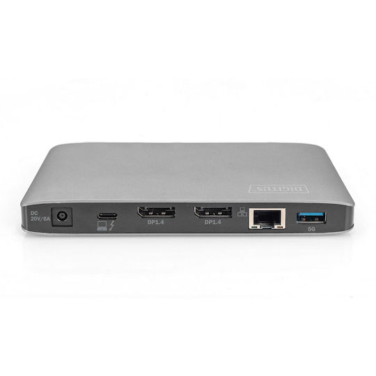 Digitus Thunderbolt 3 Docking Station με DisplayPort 4K PD Ethernet και συνδεση 2 Οθονών Γκρι (DA-70895)