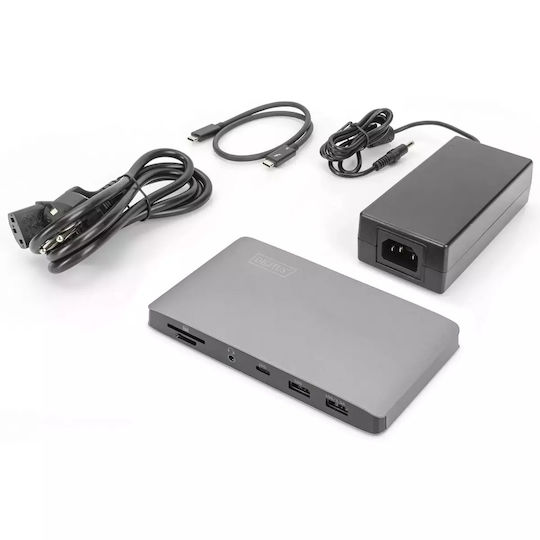 Digitus Thunderbolt 3 Docking Station με DisplayPort 4K PD Ethernet και συνδεση 2 Οθονών Γκρι (DA-70895)